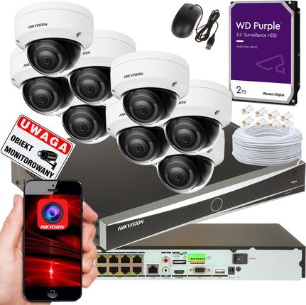 Hikvision Ip Mocny Monitoring Hikvision Na 8 Kamer Ds-2Cd2143G2-I 4Mp Rejestrator Ds-7608Nxi-K2/8P Dysk Wd Purple 2Tb Aplikacja Uhd