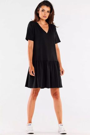 Bawełniana sukienka oversize z falbaną (Czarny, L/XL)