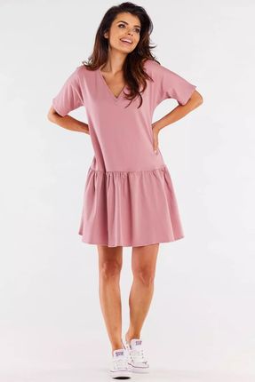 Bawełniana sukienka oversize z falbaną (Różowy, S/M)
