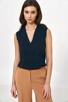 Wiskozowa bluzka damska bez rękawów (Granatowy, XL)