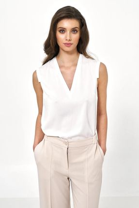Wiskozowa bluzka damska bez rękawów (Ecru, XL)