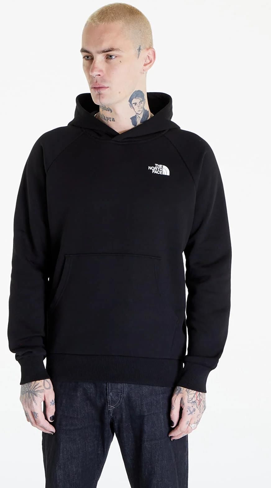 the north face raglan red box hoodie in black