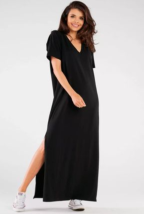Bawełniana sukienka maxi oversize (Czarny, S/M)