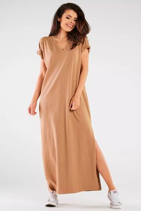 Bawełniana sukienka maxi oversize (Beżowy, S/M)