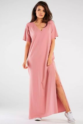 Bawełniana sukienka maxi oversize (Różowy, L/XL)
