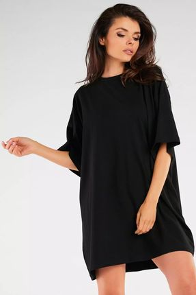 Bawełniana sukienka oversize o kroju t-shirtu (Czarny, Uniwersalny)