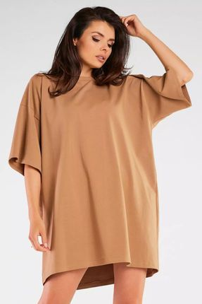 Bawełniana sukienka oversize o kroju t-shirtu (Beżowy, Uniwersalny)