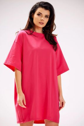 Bawełniana sukienka oversize o kroju t-shirtu (Fuksja, Uniwersalny)