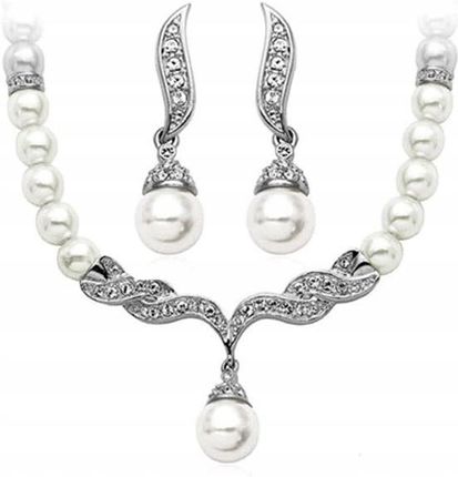 Lovrin Srebrny komplet biżuterii perły kolia