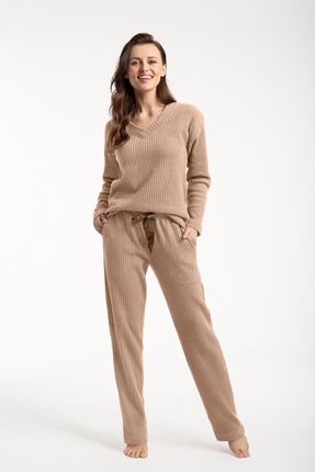Piżama damska LUNA kod 629 beżowa frappe prążki typu "sweterek"
