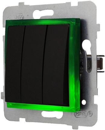 Ospel Włącznik Podświetlany Led Zielony Potrójny Bez Ramki 33.Z Aria