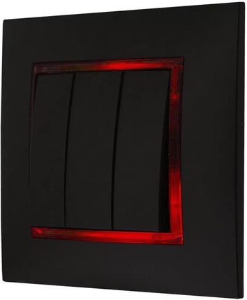 Ospel Włącznik Czarny Podświetlany Led Czerwony Potrójny Z Ramką 33.C Aria