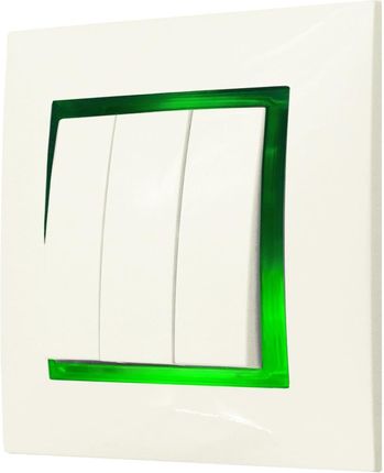 Ospel Włącznik Biały Podświetlany Led Zielony Potrójny Z Ramką 27.Z Aria