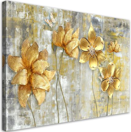 Feeby Obraz Na Płótnie Złote Kwiaty I Motyle 100X70