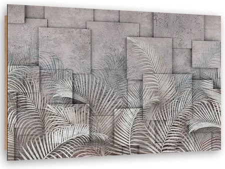 Feeby Obraz Deco Panel Liście 3D Na Tle Imitującym Beton 100X70