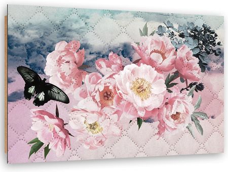 Feeby Obraz Deco Panel Różowe Kwiaty I Czarny Motyl 100X70