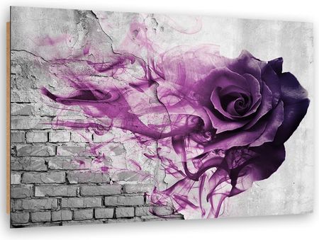 Feeby Obraz Deco Panel Fioletowa Róża Na Tle Z Cegłami 90X60