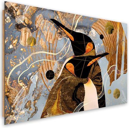 Feeby Obraz Deco Panel Złote Pingwiny Zwierzęta Abstrakcja 60X40