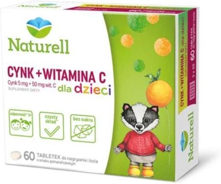 Naturell Cynk + Witamina C dla dzieci, 60 tabletek do żucia