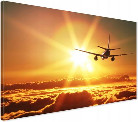 Printedwall Obraz Na Płótnie Samolot Słońce Chmury 100X70