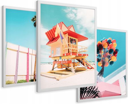 Printedwall Obrazy W Ramie Kolorowe Balony Plaża 43X99