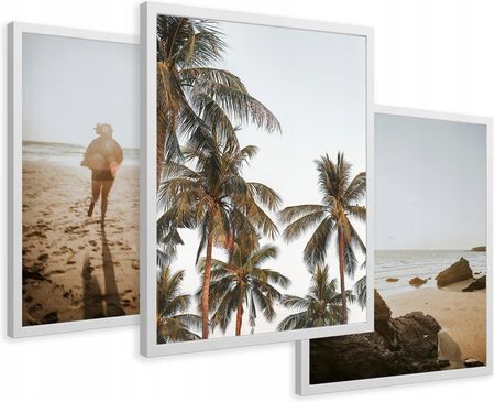 Printedwall Obrazy W Ramie Plaża Palmy Zachód Słońca 43X99