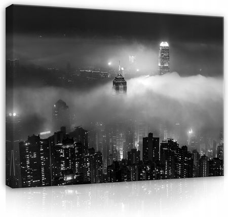 Wallarena Obraz Miasto Nocą Mgła Na Płótnie Ścianę 100X70