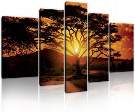 Wallarena Obraz 5 Części Safari Zachód Słońca Drzewo 170X100
