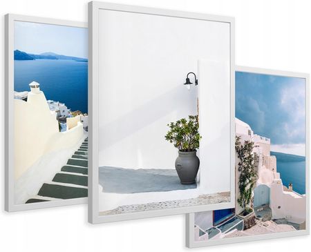Printedwall Obrazy W Ramie Santorini Białe Domki Morze 43X99