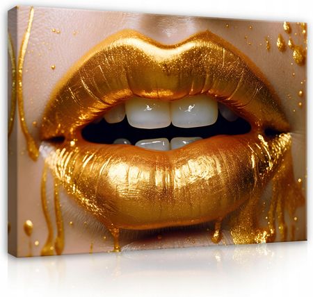 Wallarena Obraz Twarz Kobiety Złote Usta Na Płótnie 120X80