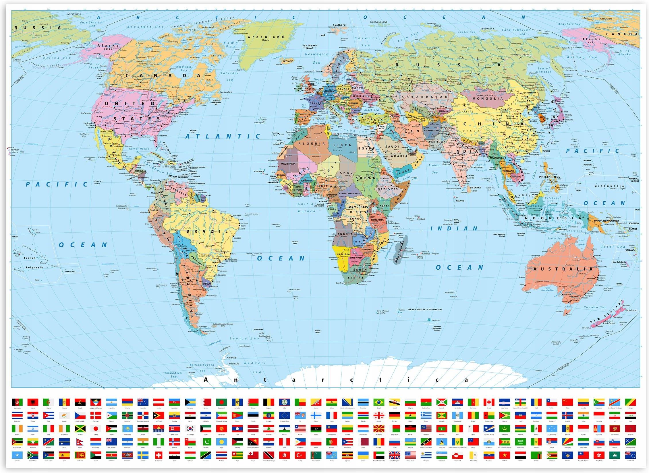 Mapa świata Podział Na Kontynenty Muralo Plakat Polityczna Mapa Świata Kontynenty 140X100 - Opinie i
