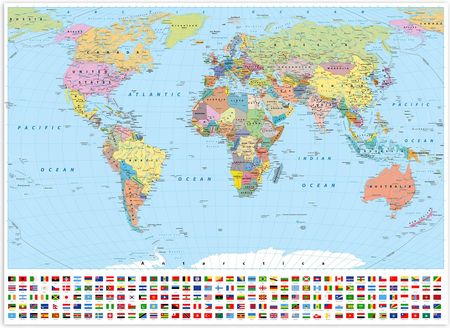 Muralo Plakat Polityczna Mapa Świata Kontynenty 140X100
