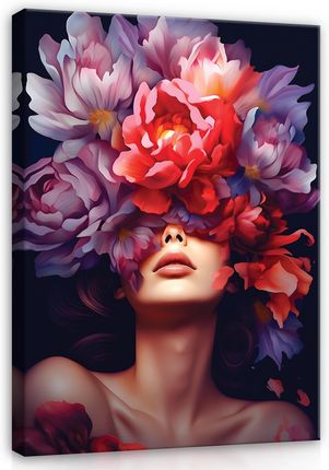 Wallarena Obraz Kobieta Kwiaty Abstrakcja Sypialnia 120X80
