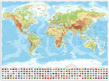 Muralo Plakat Mapa Fizyczna Świata Na Ścianę 120X80