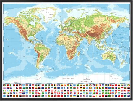 Muralo Plakat Mapa Fizyczna Świata Na Ścianę 120X80