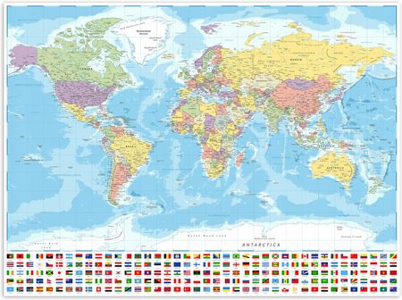 Muralo Plakat Mapa Świata Polityczna Kontynenty 140X100