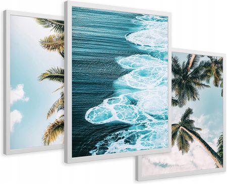 Printedwall Obrazy W Ramie Tropikalna Plaża Morze Palmy 43X99