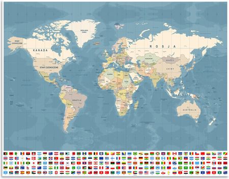 Muralo Plakat Mapa Świata Po Polsku Na Ścianę 120X80