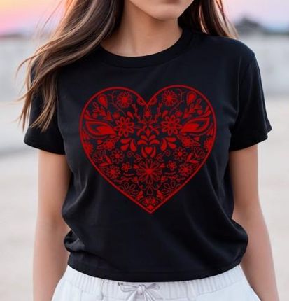 koszulka z czerwonym sercem folkowym