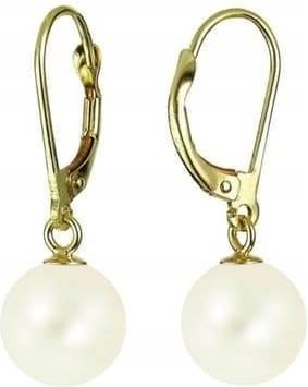 Złote wiszące kolczyki z Białymi perłami Hodowlanymi Złoto 585