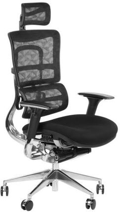 Ergonomiczne krzesło obrotowe/biurowe ErgoNew S8 - wysuw siedziska, regulowane oparcie, podłokietniki i zagłówek, siedzisko tkaninowe, podstawa alumin