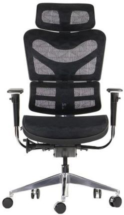Ergonomiczne krzesło obrotowe/biurowe ErgoNew S7 - wysuw siedziska, regulowane oparcie, podłokietniki i zagłówek, siedzisko siatkowe, podstawa alumini