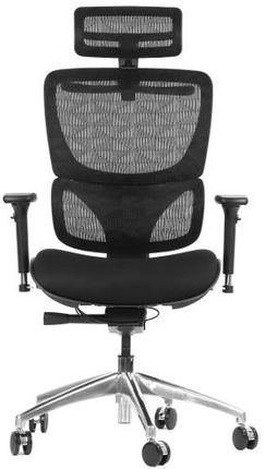 Ergonomiczne krzesło obrotowe/biurowe ErgoNew S1A - wysuw siedziska, regulowane oparcie, podłokietniki i zagłówek, siedzisko tkaninowe, podstawa alumi