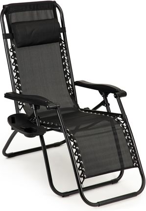 Leżak fotel ogrodowy plażowy składany stoliczek czarny