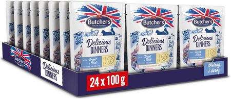 Butcher's Delicious Dinners kawałki w sosie z pstrągiem i dorszem 24x100g