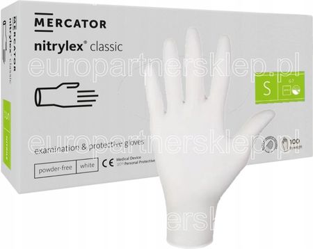 Mercator Medical Rękawice Nitrylowe Rękawiczki Białe|White A'100 S'
