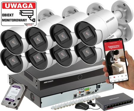 Hikvision Monitoringu 8 Kamer Ds-2Cd2083G2-I 8Mpx Analityka Filtrowanie Acusense + Switch Poe (DS7608NXIK28XDS2CD2083G2I)