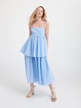 Reserved - Sukienka midi z falbanami - Niebieski
