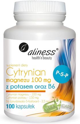 Aliness Cytrynian Magnezu 100mg z Potasem oraz B6 Suplement Diety 100 Kapsułek