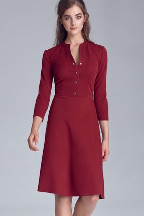 Bordowa sukienka zapinana na napy - S123 (kolor bordo, rozmiar 40)